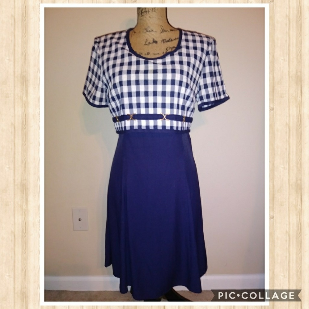 Betsy New York Vintage Navy Gingham Dress--11/12